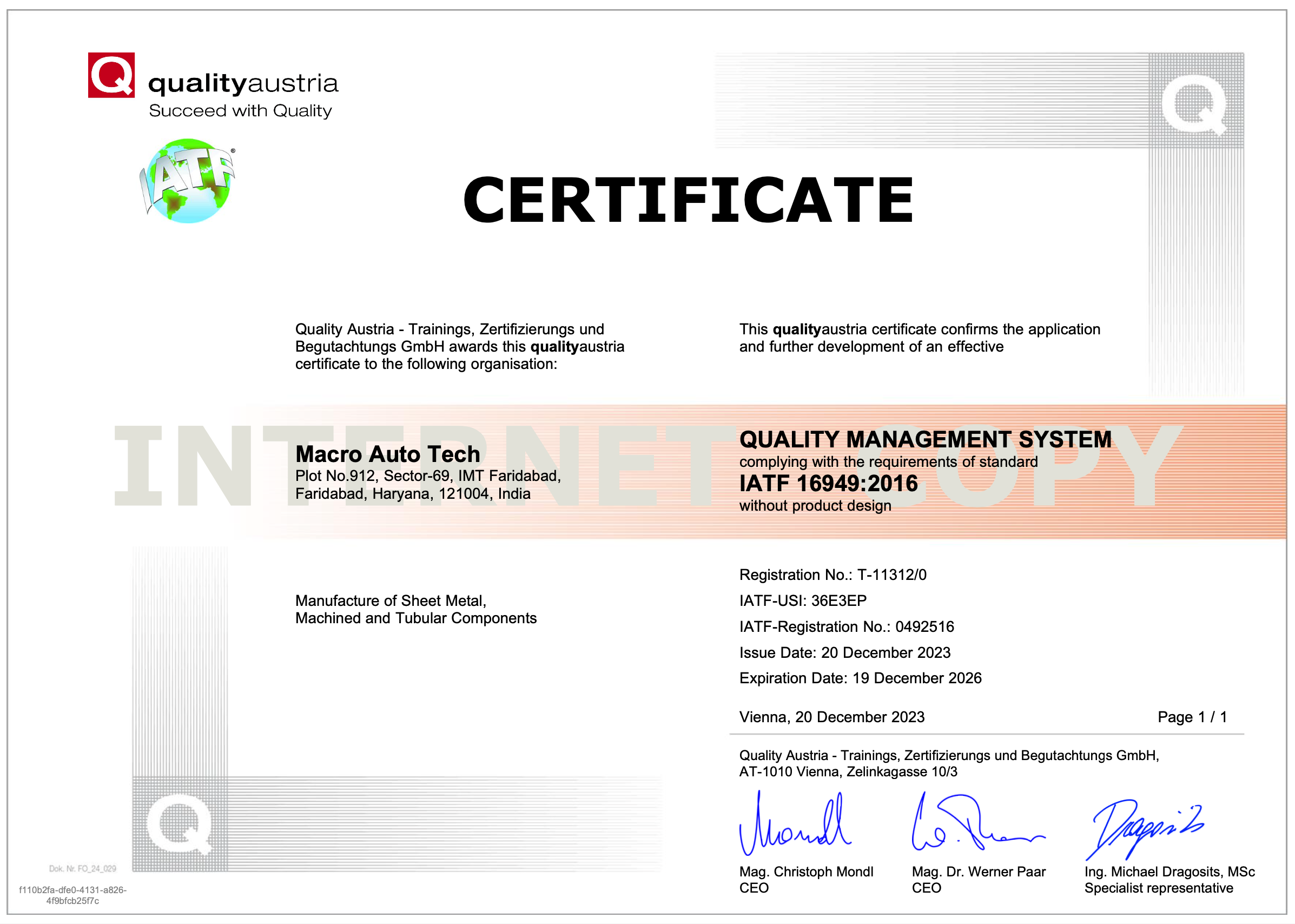 IATF Certificate
